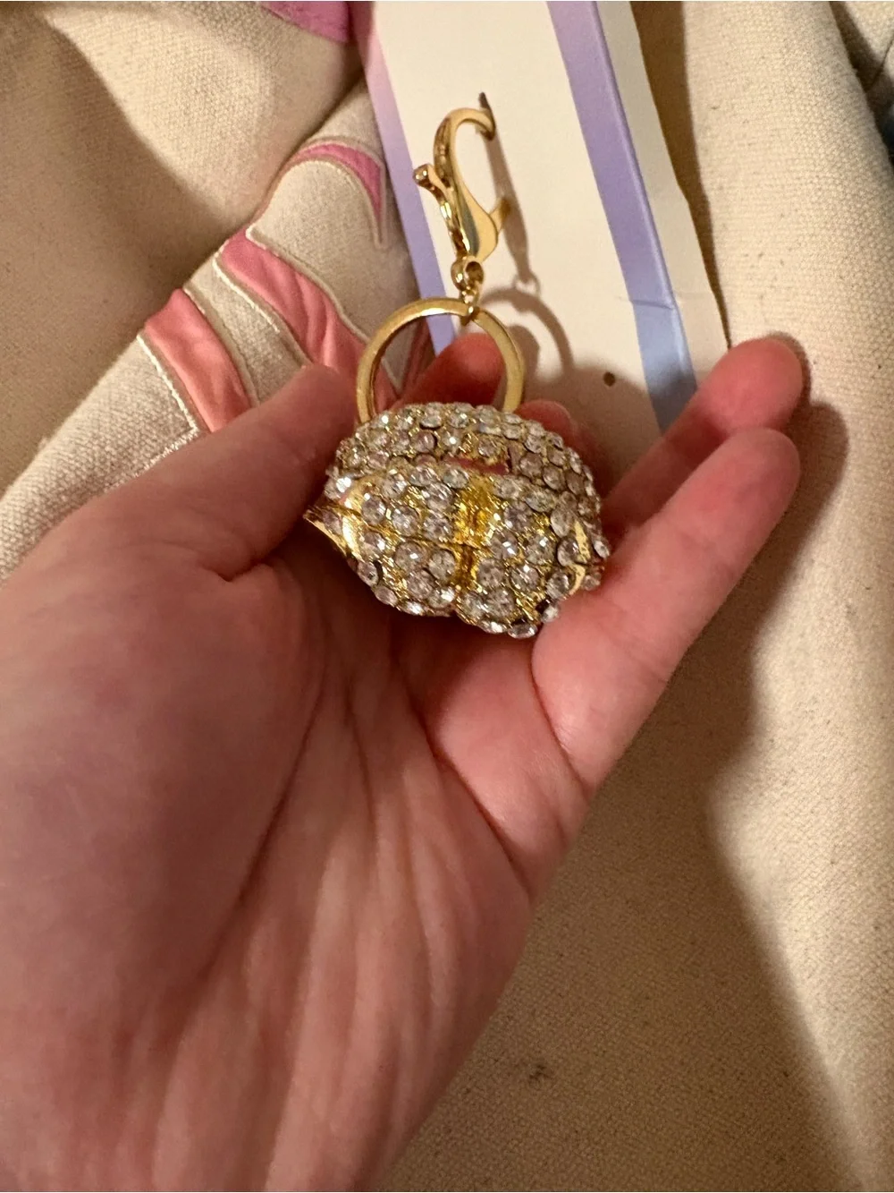 Gold Crystal Hello Kitty Keychain with Pink Accents